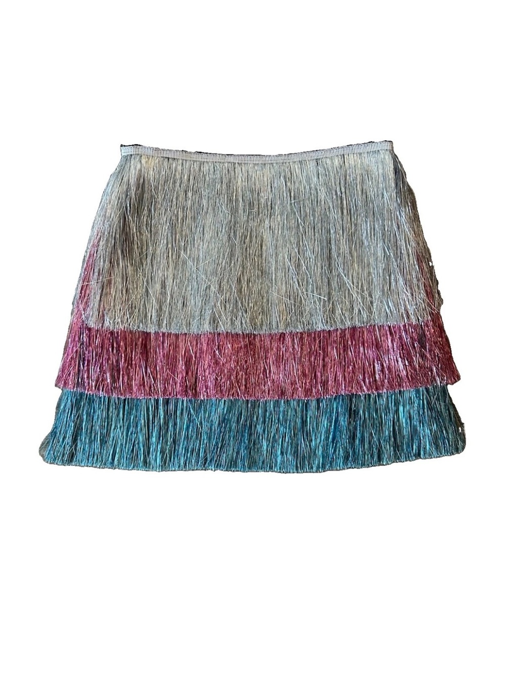 Nasty Gal Metallic Tinsel Fringe Mini Skirt Silver Pink Teal Festival Rave XS